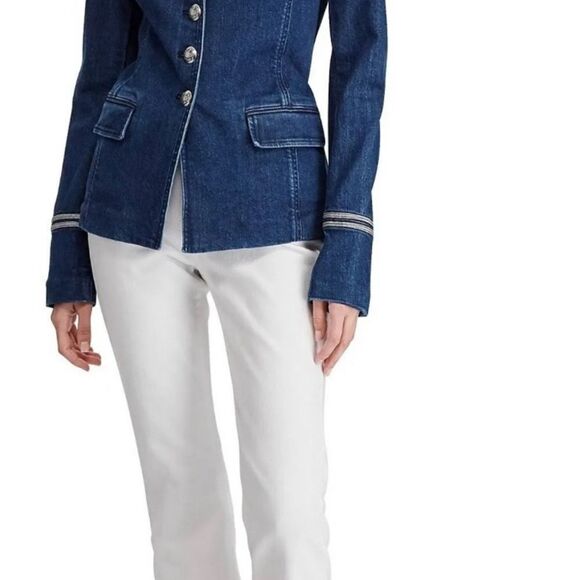 Lauren Ralph Lauren Denim Military Jacket Silver Metallic - Picture 8 of 9